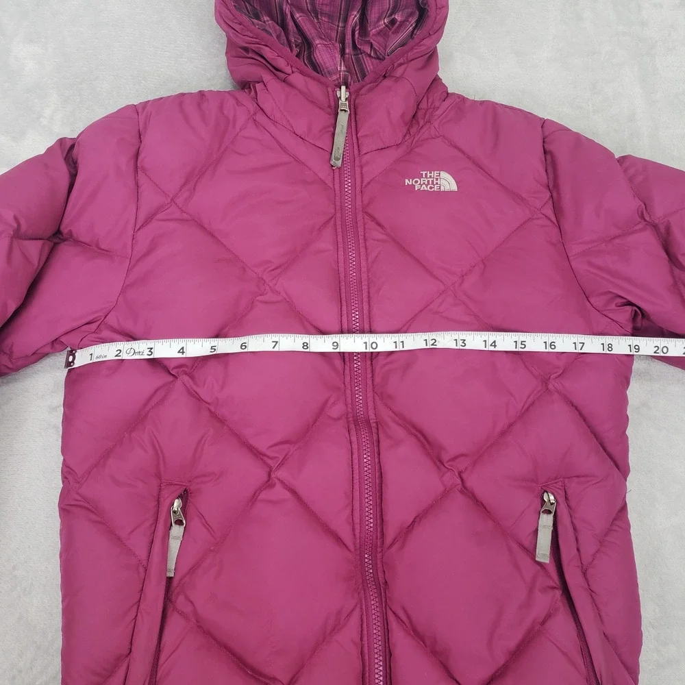 The North Face 550 Reversible Down Puffer Winter Jacket Coat Girls XL Pink Plaid